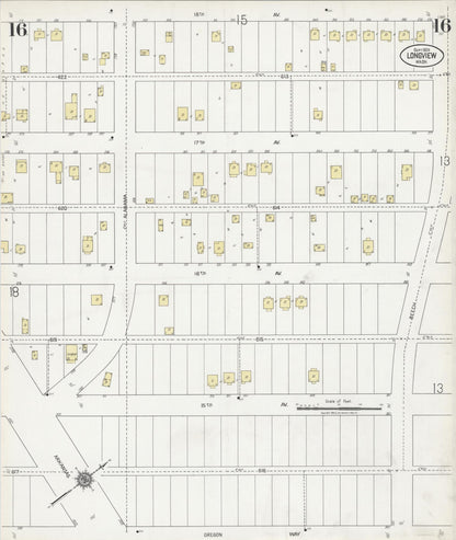 Sanborn Fire Insurance Map from Longview, Cowlitz County, Washington (1924), Sheet #0016 - Complete Map Set gallery image, historic Sanborn map, vintage wall art, Washington Washington