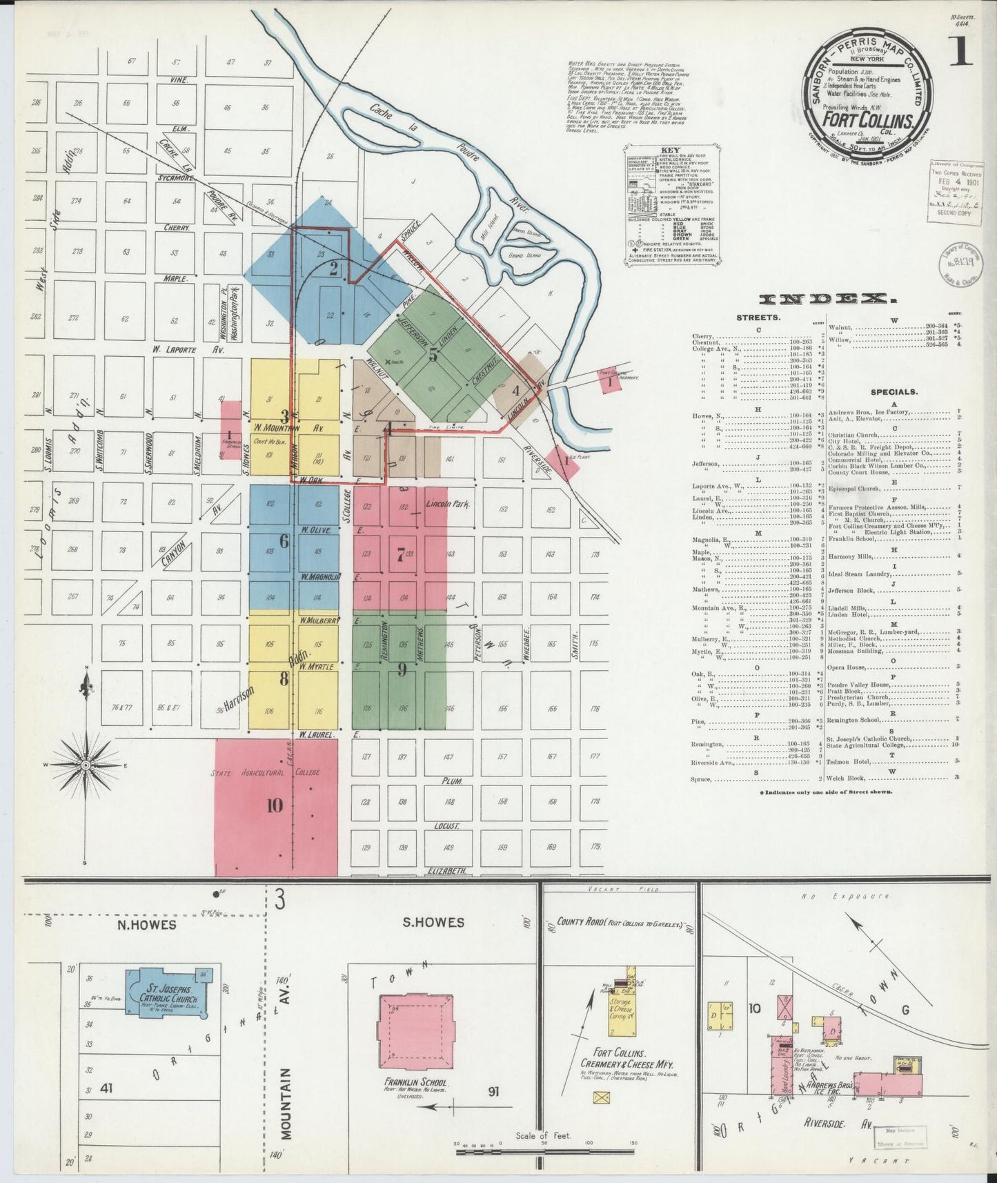 Sanborn Fire Insurance Map from Fort Collins, Larimer County, Colorado. (1901) – Historic Sanborn Fire Insurance Map Print