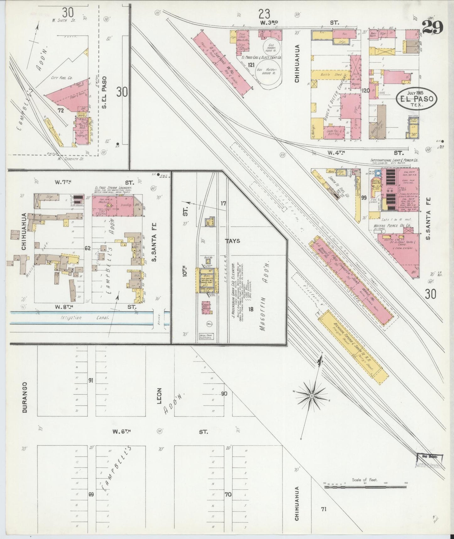 Sanborn Fire Insurance Map from El Paso, El Paso County, Texas (1905), Sheet #0029 - Complete Map Set gallery image, historic Sanborn map, vintage wall art, Texas Texas