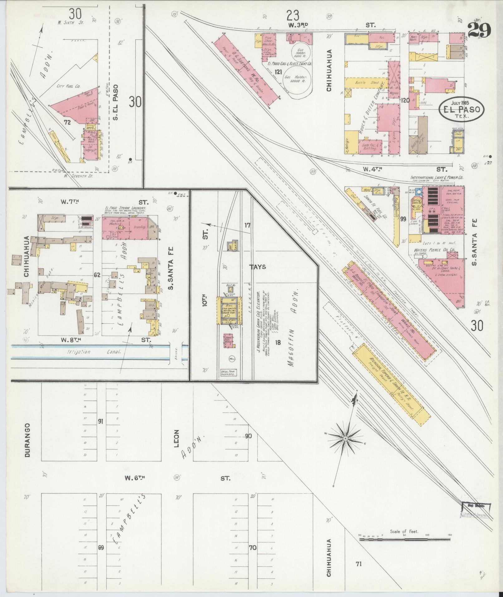 Sanborn Fire Insurance Map from El Paso, El Paso County, Texas (1905), Sheet #0029 - Complete Map Set gallery image, historic Sanborn map, vintage wall art, Texas Texas