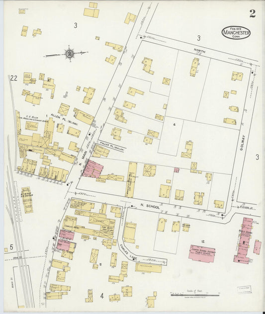 Sanborn Fire Insurance Map from Manchester, Hartford County, Connecticut (1919), Sheet #0002 - Historic Sanborn Fire Insurance Map Print, vintage old map wall art, antique decor, genealogy gift, Connecticut Connecticut map