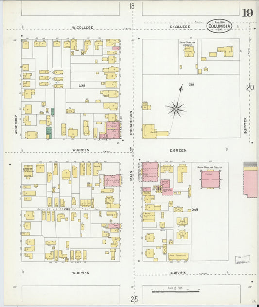 Sanborn Fire Insurance Map from Columbia, Richland County, South Carolina (1904), Sheet #0019 - Historic Sanborn Fire Insurance Map Print, vintage old map wall art, antique decor, genealogy gift, South Carolina South Carolina map