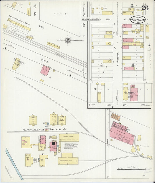 Sanborn Fire Insurance Map from Waukegan, Lake County, Illinois (1912), Sheet #0026 - Historic Sanborn Fire Insurance Map Print, vintage old map wall art, antique decor, genealogy gift, Illinois Illinois map