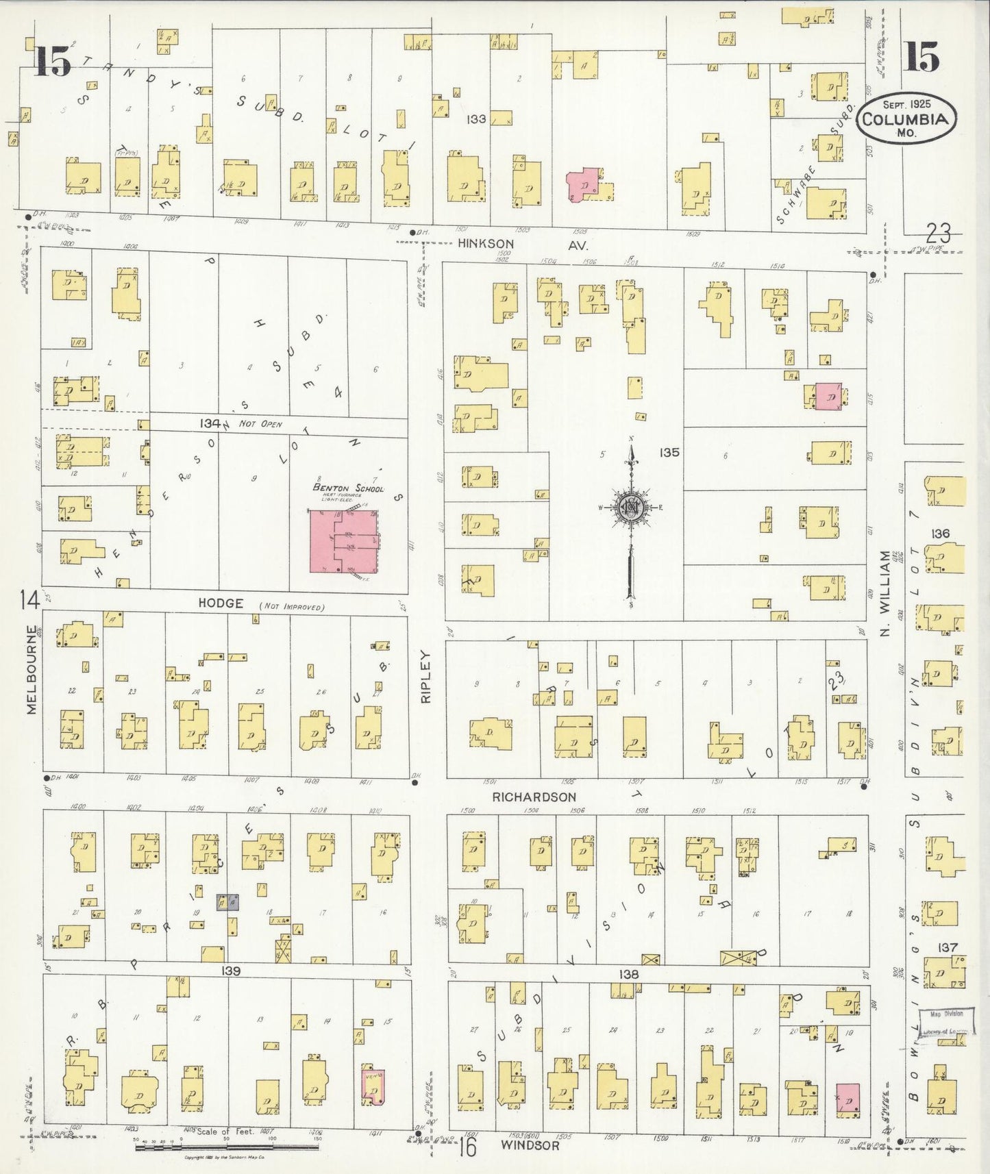 Sanborn Fire Insurance Map from Columbia, Boone County, Missouri (1925), Sheet #0015 - Complete Map Set gallery image, historic Sanborn map, vintage wall art, Missouri Missouri