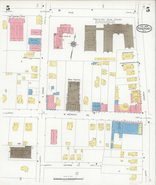 Sanborn Fire Insurance Map from Freeport, Nassau County, New York (1928), Sheet #0005 - Historic Sanborn Fire Insurance Map Print, vintage old map wall art, antique decor, genealogy gift, New York New York map