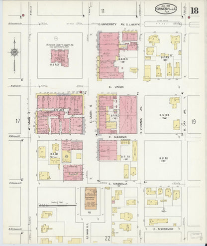 Sanborn Fire Insurance Map from Gainesville, Alachua County, Florida (1913), Sheet #0018 - Complete Map Set gallery image, historic Sanborn map, vintage wall art, Florida Florida