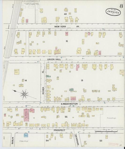 Sanborn Fire Insurance Map from Jamaica, Queens County, New York (1891), Sheet #0008 - Historic Sanborn Fire Insurance Map Print, vintage old map wall art, antique decor, genealogy gift, New York New York map