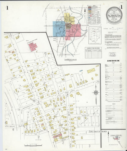 Sanborn Fire Insurance Map from Plymouth, Huron And Richland Counties, Ohio (1938), Sheet #0001 - Historic Sanborn Fire Insurance Map Print, vintage old map wall art, antique decor, genealogy gift, Ohio Ohio map