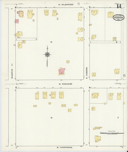 Sanborn Fire Insurance Map from Vernon, Wilbarger County, Texas (1920), Sheet #0014 - Historic Sanborn Fire Insurance Map Print, vintage old map wall art, antique decor, genealogy gift, Texas Texas map