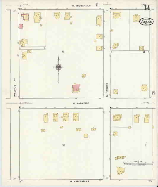 Sanborn Fire Insurance Map from Vernon, Wilbarger County, Texas (1920), Sheet #0014 - Historic Sanborn Fire Insurance Map Print, vintage old map wall art, antique decor, genealogy gift, Texas Texas map