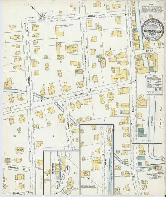 Sanborn Fire Insurance Map from Margaretville, Delaware County, New York (1903), Sheet #0001 - Historic Sanborn Fire Insurance Map Print, vintage old map wall art, antique decor, genealogy gift, New York New York map