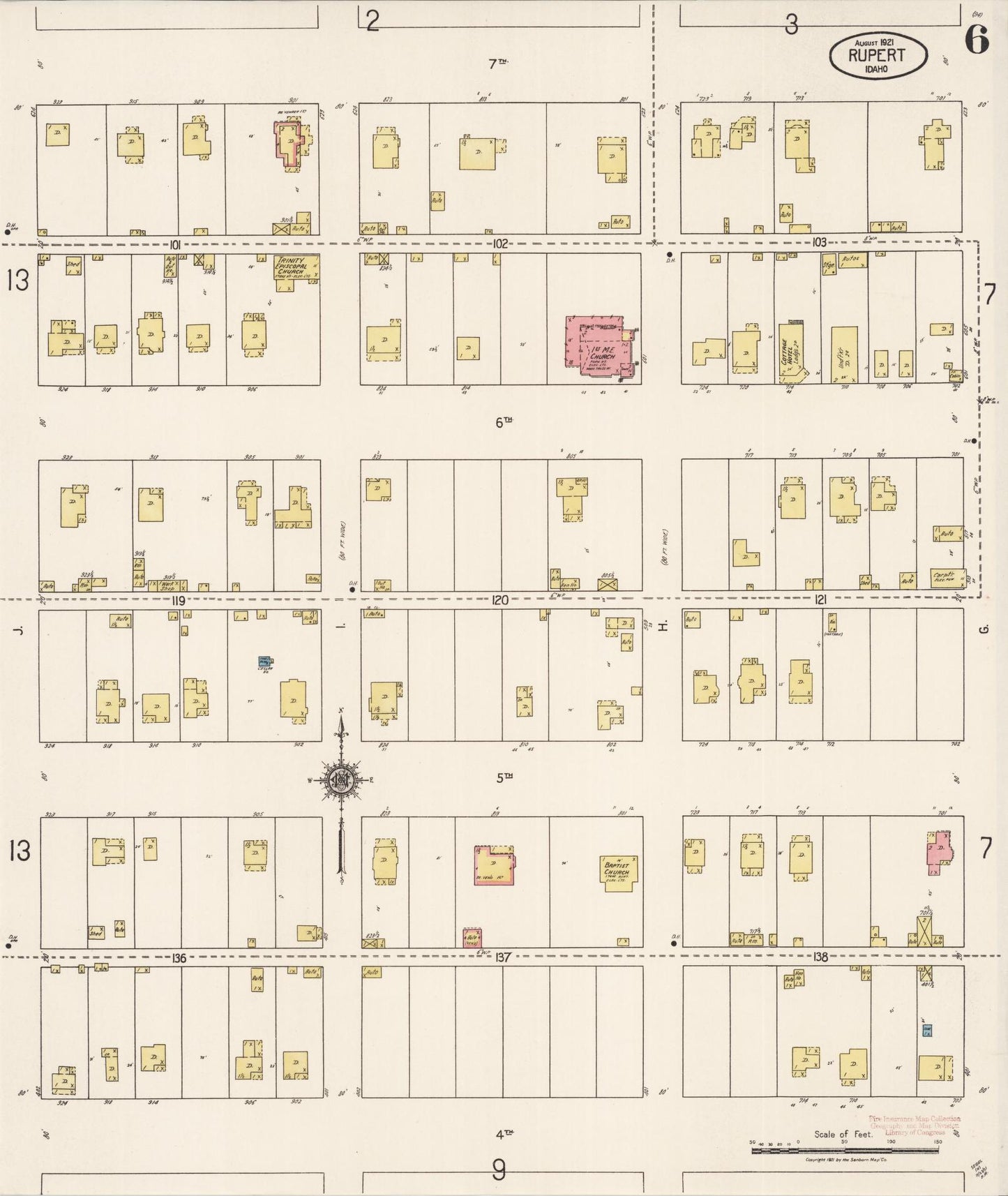 Sanborn Fire Insurance Map from Rupert, Minidoka County, Idaho (1921), Sheet #0006 - Complete Map Set gallery image, historic Sanborn map, vintage wall art, Idaho Idaho