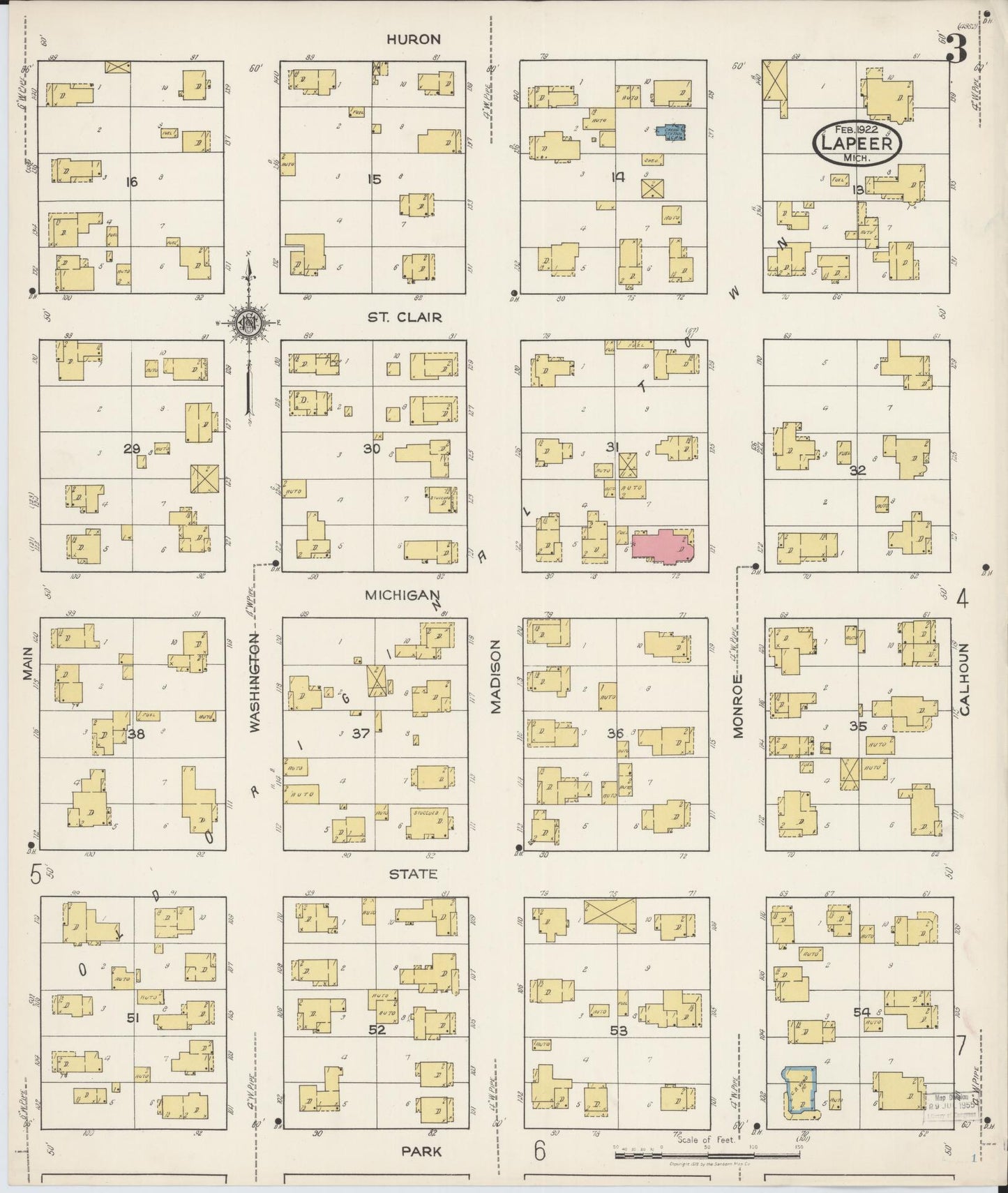 Sanborn Fire Insurance Map from Lapeer, Lapeer County, Michigan (1922), Sheet #0003 - Complete Map Set gallery image, historic Sanborn map, vintage wall art, Michigan Michigan