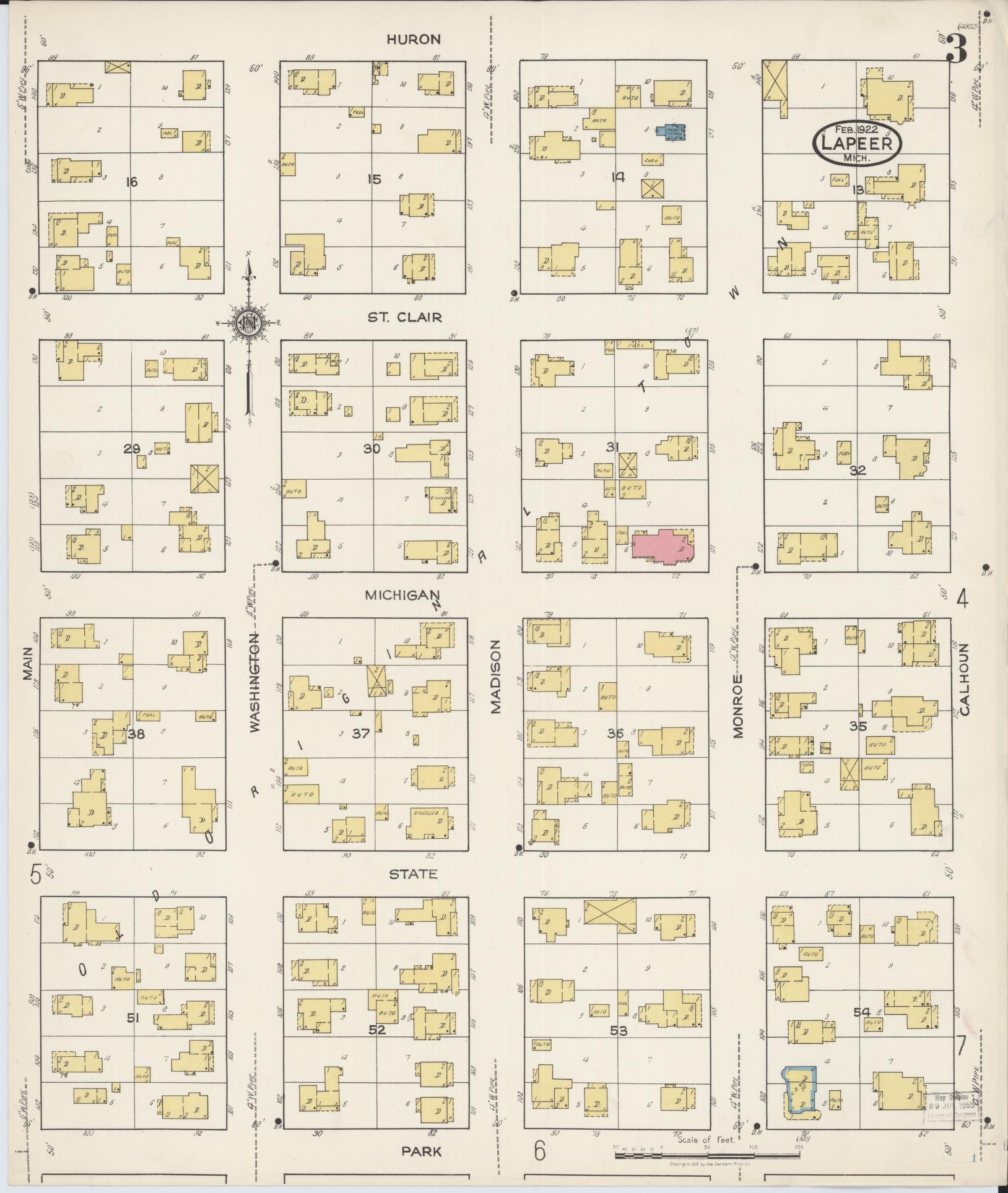 Sanborn Fire Insurance Map from Lapeer, Lapeer County, Michigan (1922), Sheet #0003 - Complete Map Set gallery image, historic Sanborn map, vintage wall art, Michigan Michigan