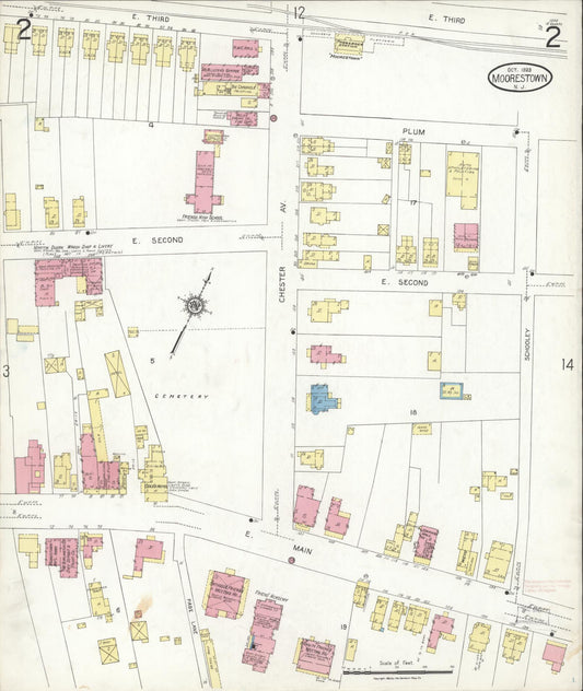 Sanborn Fire Insurance Map from Moorestown, Burlington County, New Jersey (1923), Sheet #0002 - Historic Sanborn Fire Insurance Map Print, vintage old map wall art, antique decor, genealogy gift, New Jersey New Jersey map