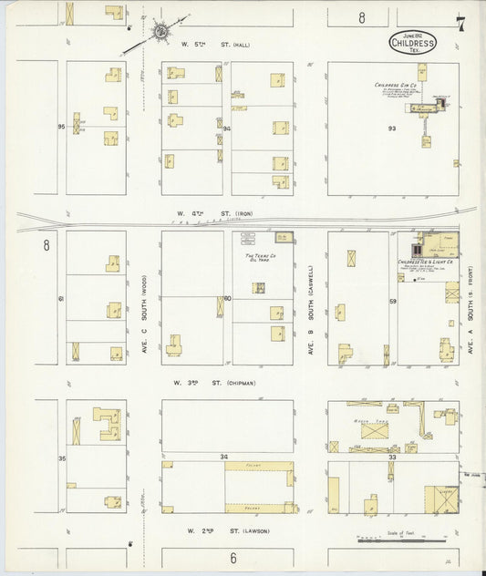 Sanborn Fire Insurance Map from Childress, Childress County, Texas (1912), Sheet #0007 - Historic Sanborn Fire Insurance Map Print, vintage old map wall art, antique decor, genealogy gift, Texas Texas map