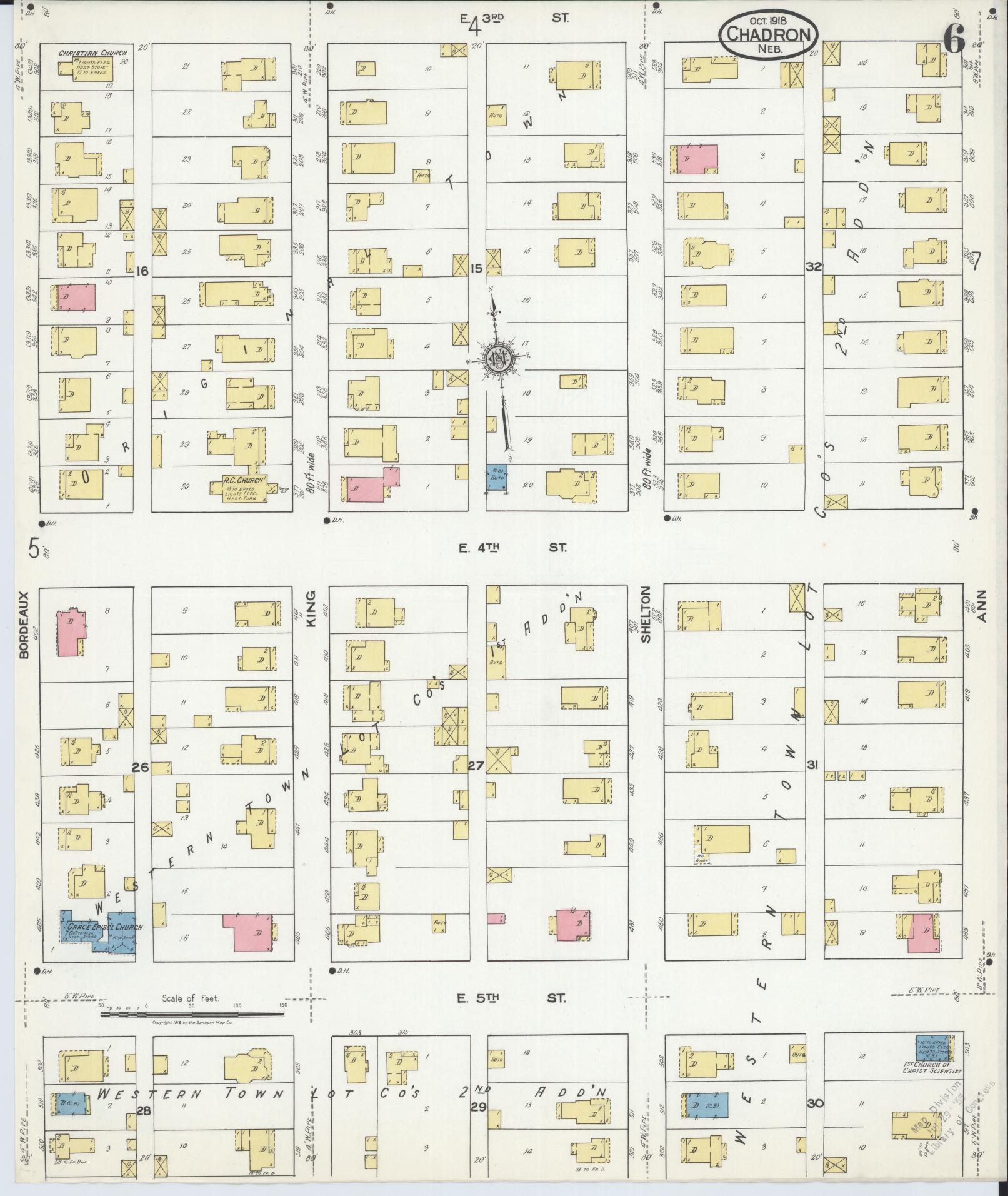 Sanborn Fire Insurance Map from Chadron, Dawes County, Nebraska (1918), Sheet #0006 - Complete Map Set gallery image, historic Sanborn map, vintage wall art, Nebraska Nebraska