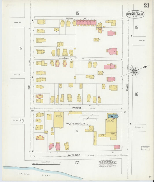Sanborn Fire Insurance Map from Hornell, Steuben County, New York (1904), Sheet #0021 - Historic Sanborn Fire Insurance Map Print, vintage old map wall art, antique decor, genealogy gift, New York New York map