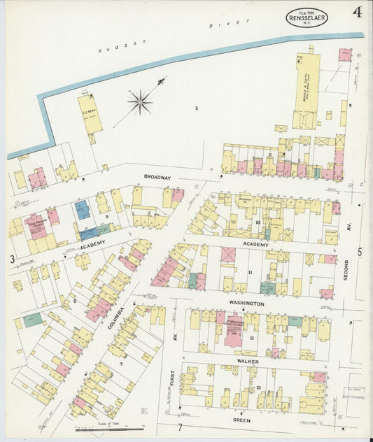 Sanborn Fire Insurance Map from Rensselaer, Rensselaer County, New York (1909), Sheet #0004 - Historic Sanborn Fire Insurance Map Print, vintage old map wall art, antique decor, genealogy gift, New York New York map