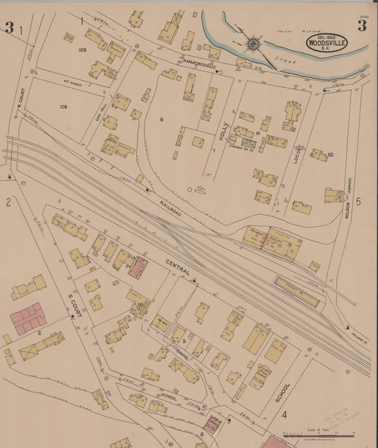 Sanborn Fire Insurance Map from Woodsville, Grafton County, New Hampshire (1922), Sheet #0003 - Historic Sanborn Fire Insurance Map Print, vintage old map wall art, antique decor, genealogy gift, New Hampshire New Hampshire map