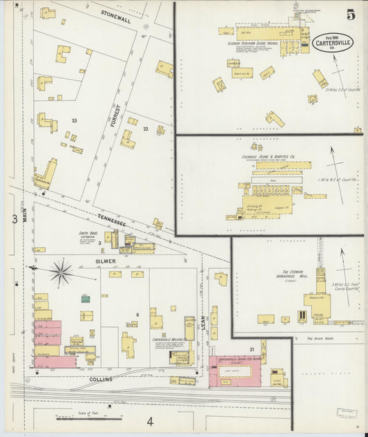 Sanborn Fire Insurance Map from Cartersville, Bartow County, Georgia (1900), Sheet #0005 - Historic Sanborn Fire Insurance Map Print, vintage old map wall art, antique decor, genealogy gift, Georgia Georgia map