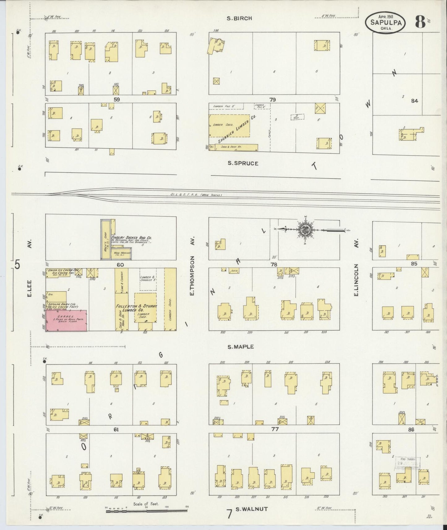 Sanborn Fire Insurance Map from Sapulpa, Creek County, Oklahoma (1911), Sheet #0008 - Complete Map Set gallery image, historic Sanborn map, vintage wall art, Oklahoma Oklahoma