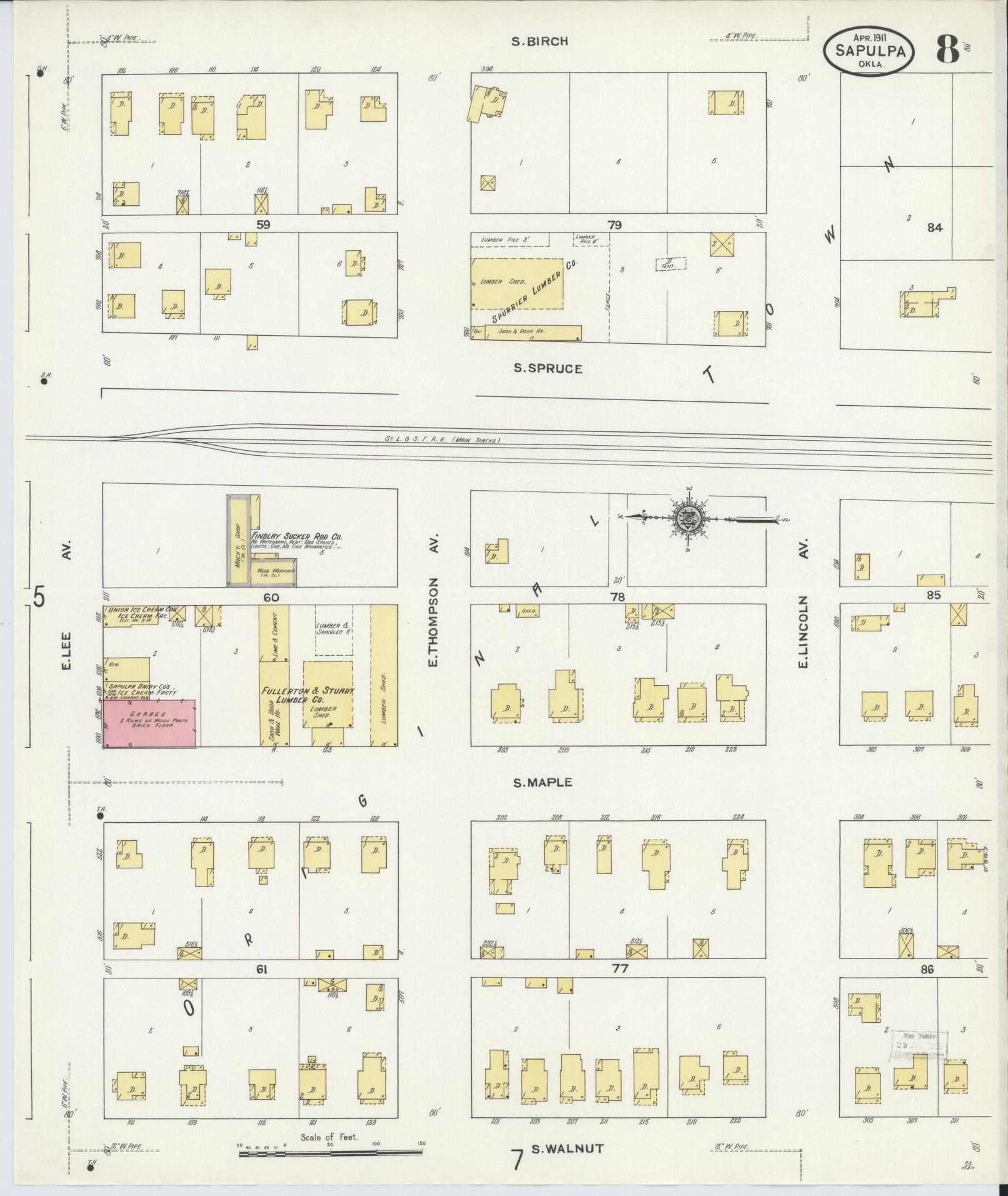 Sanborn Fire Insurance Map from Sapulpa, Creek County, Oklahoma (1911), Sheet #0008 - Complete Map Set gallery image, historic Sanborn map, vintage wall art, Oklahoma Oklahoma
