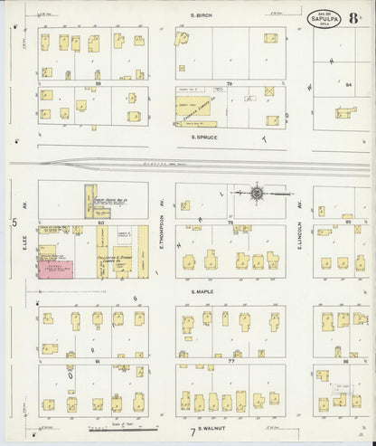 Sanborn Fire Insurance Map from Sapulpa, Creek County, Oklahoma (1911), Sheet #0008 - Complete Map Set gallery image, historic Sanborn map, vintage wall art, Oklahoma Oklahoma