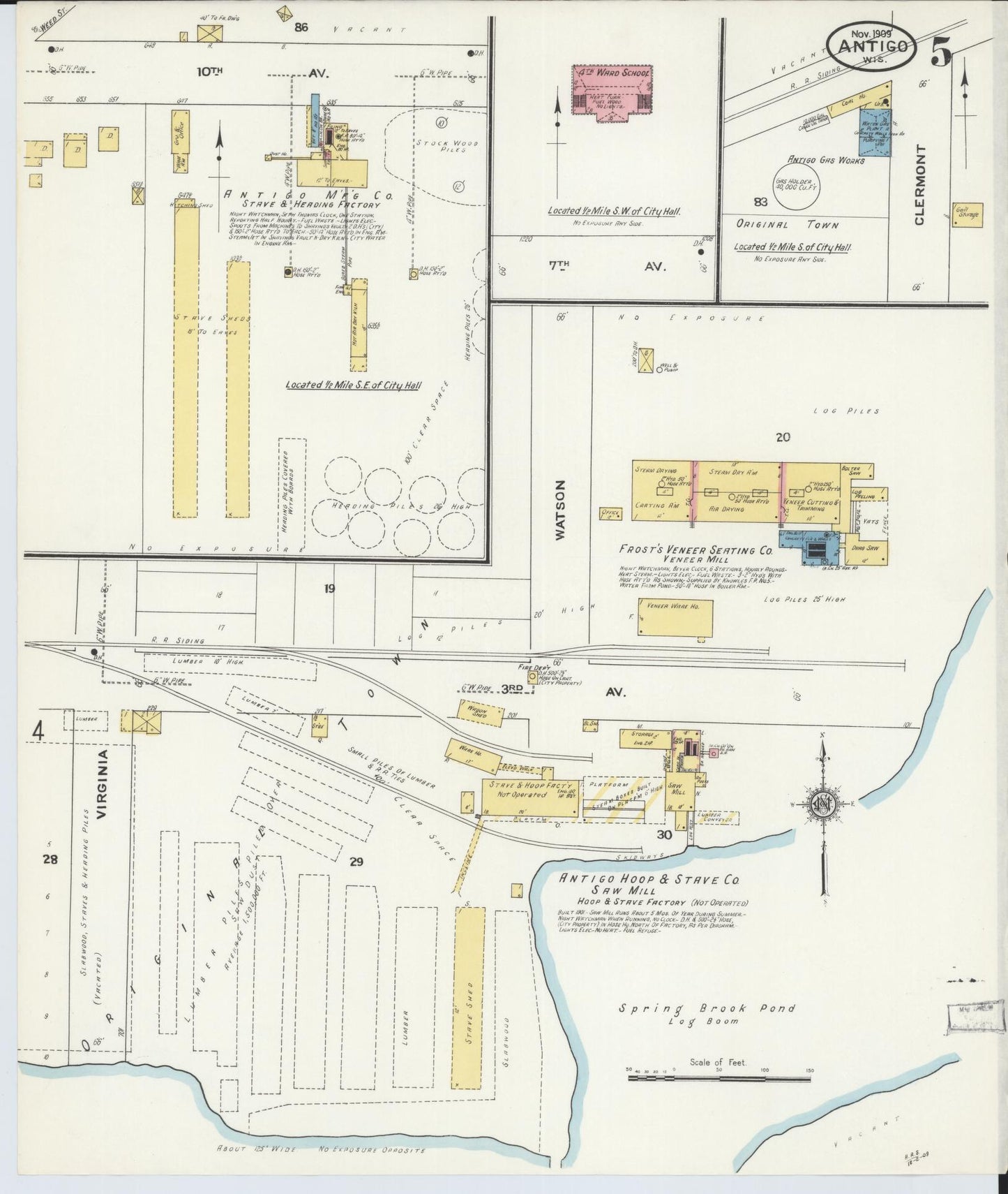 Sanborn Fire Insurance Map from Antigo, Langlade County, Wisconsin (1909), Sheet #0005 - Historic Sanborn Fire Insurance Map Print, vintage old map wall art, antique decor, genealogy gift, Wisconsin Wisconsin map