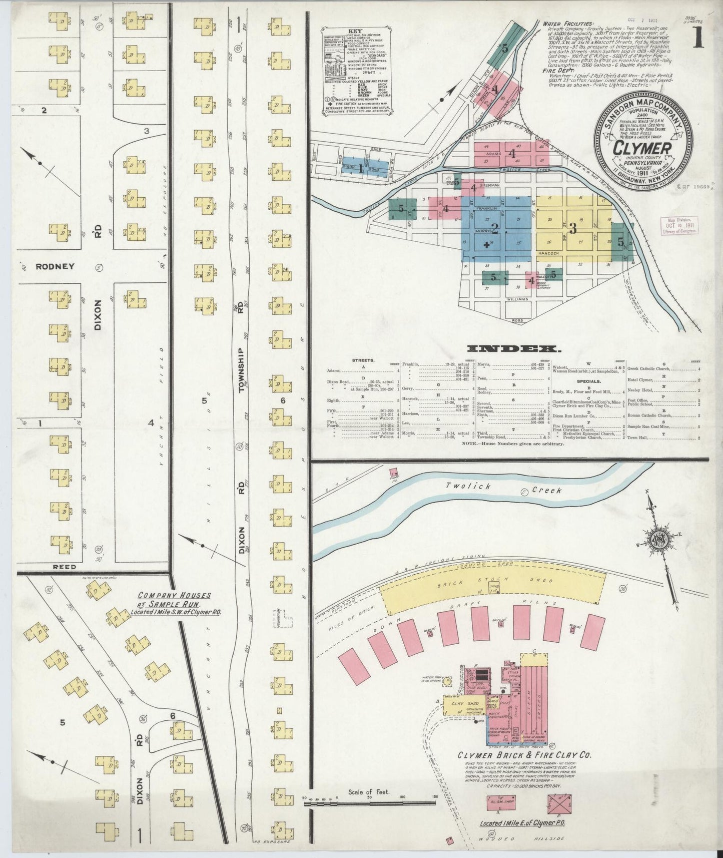 Sanborn Fire Insurance Map from Clymer, Indiana County, Pennsylvania (1911), Sheet #0001 - Historic Sanborn Fire Insurance Map Print, vintage old map wall art, antique decor, genealogy gift, Pennsylvania Pennsylvania map