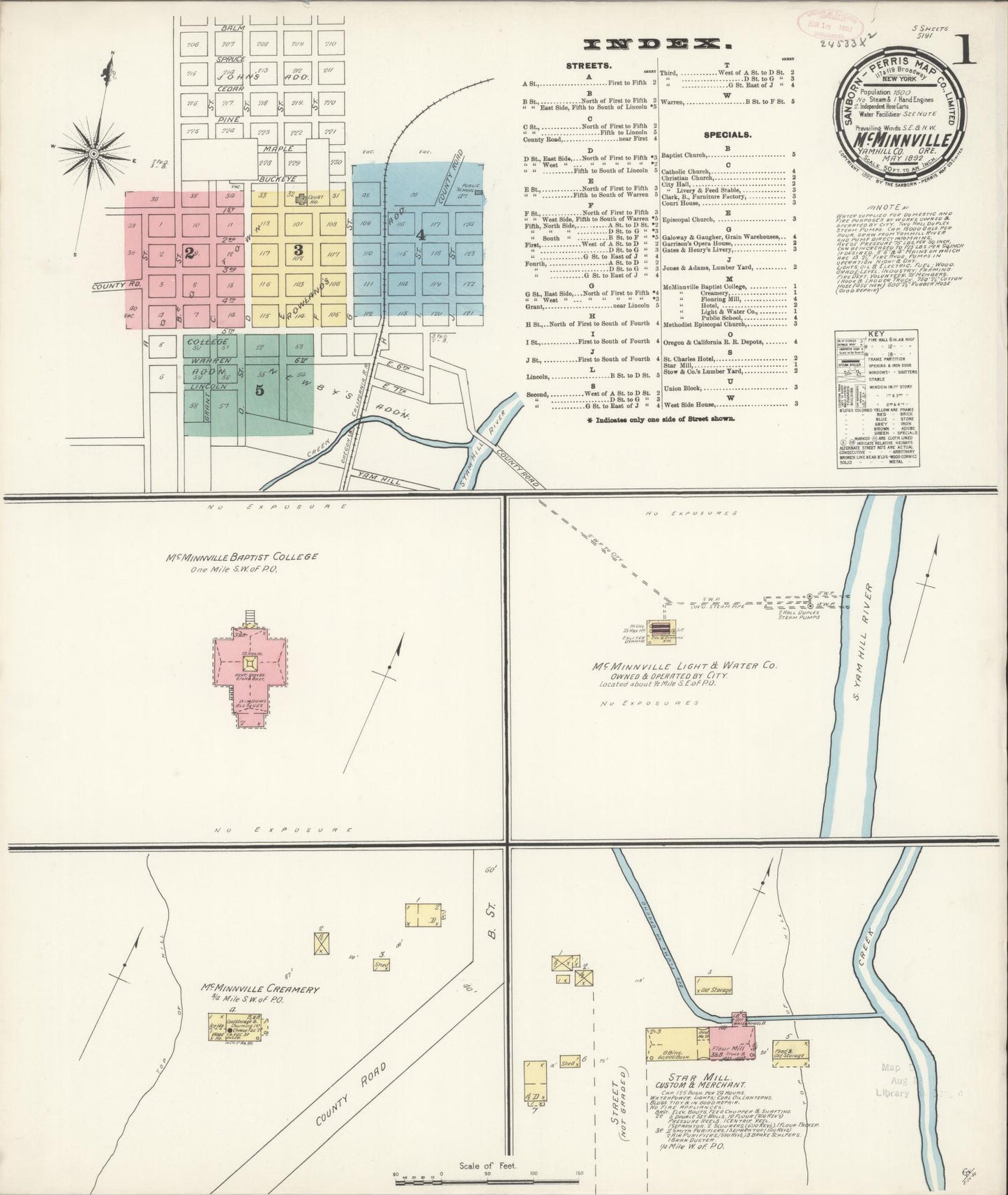 Sanborn Fire Insurance Map from McMinnville, Yamhill County, Oregon (1892), Sheet #0005 - Complete Map Set gallery image, historic Sanborn map, vintage wall art, Oregon Oregon