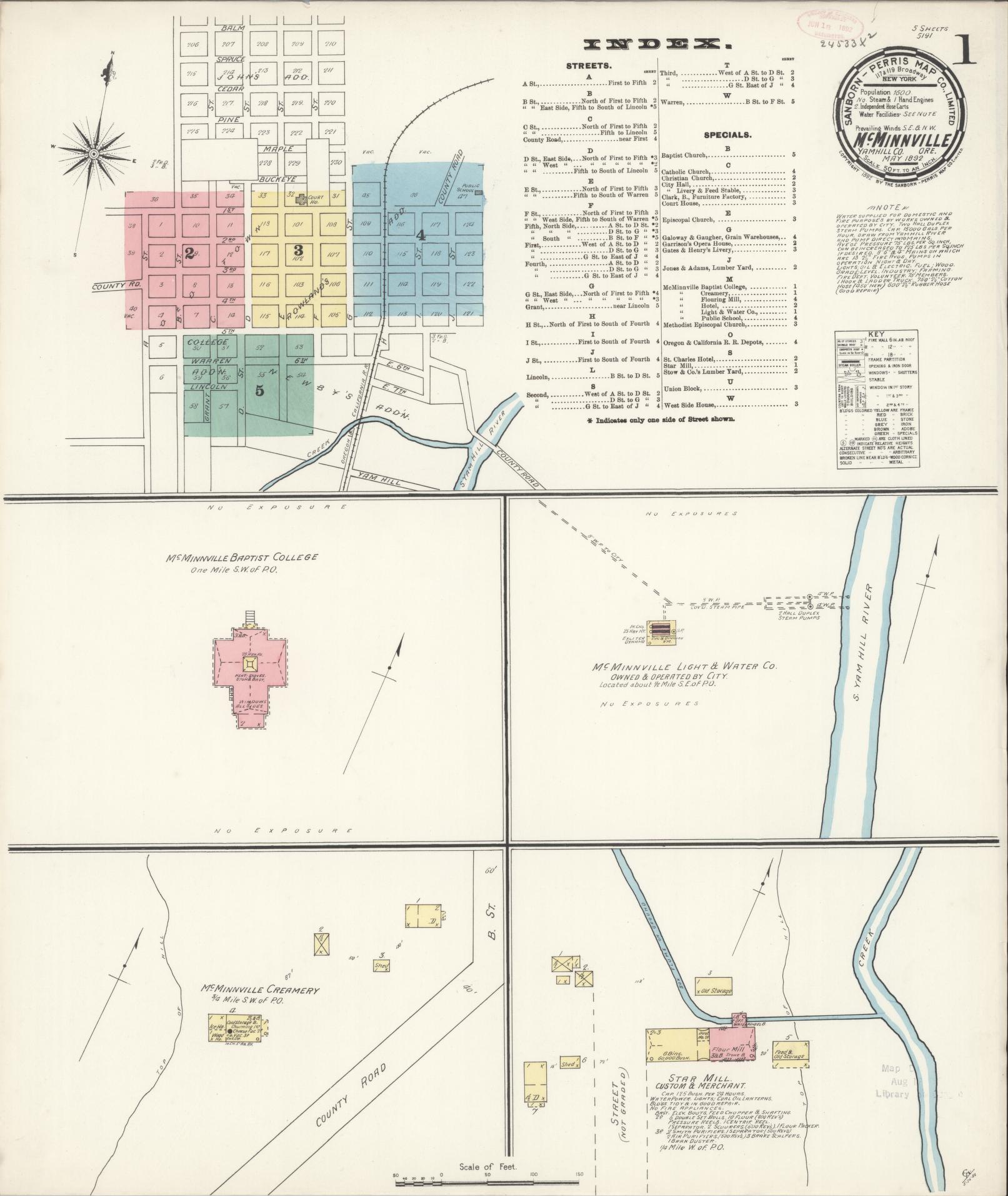 Sanborn Fire Insurance Map from McMinnville, Yamhill County, Oregon (1892), Sheet #0005 - Complete Map Set gallery image, historic Sanborn map, vintage wall art, Oregon Oregon
