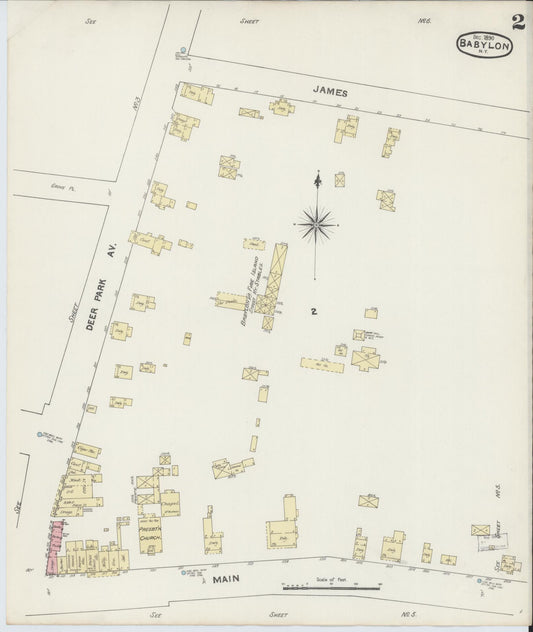 Sanborn Fire Insurance Map from Babylon, Suffolk County, New York (1890), Sheet #0002 - Historic Sanborn Fire Insurance Map Print, vintage old map wall art, antique decor, genealogy gift, New York New York map