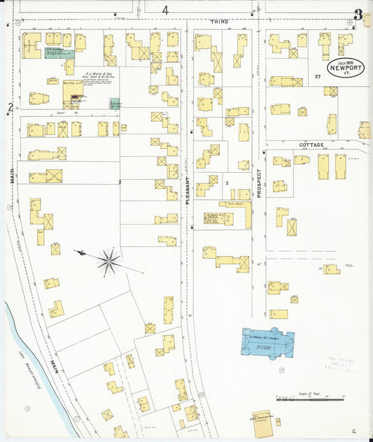 Sanborn Fire Insurance Map from Newport, Orleans County, Vermont (1905), Sheet #0003 - Historic Sanborn Fire Insurance Map Print, vintage old map wall art, antique decor, genealogy gift, Vermont Vermont map