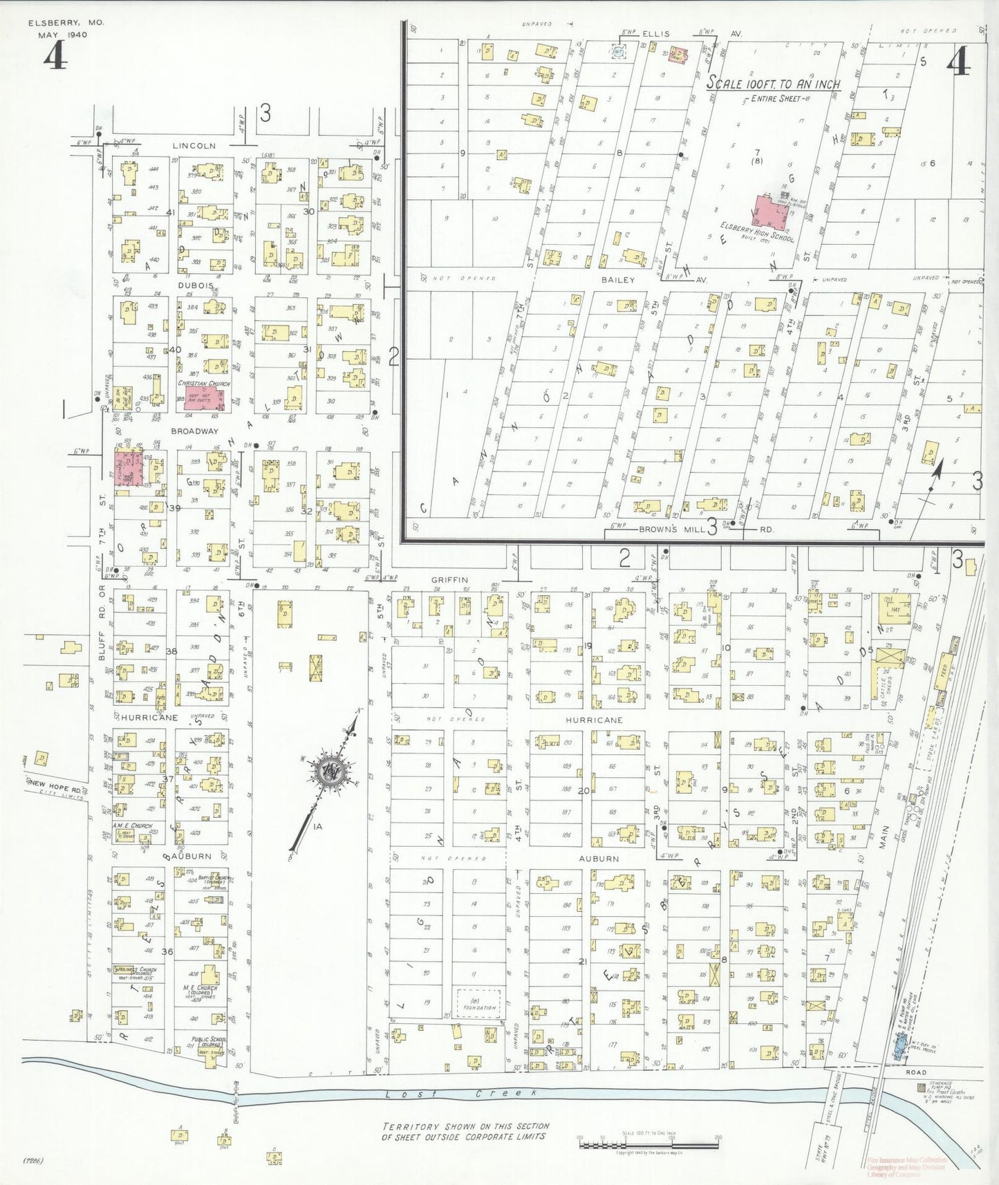 Sanborn Fire Insurance Map from Elsberry, Lincoln County, Missouri (1940), Sheet #0004 - Historic Sanborn Fire Insurance Map Print, vintage old map wall art, antique decor, genealogy gift, Missouri Missouri map
