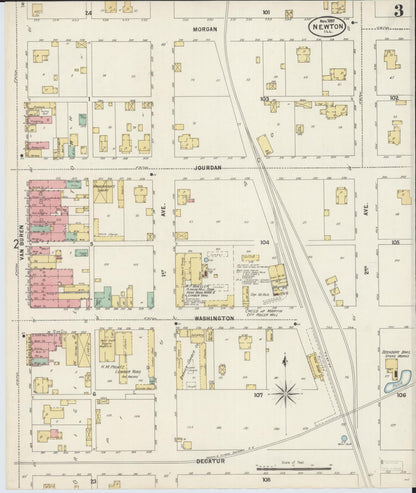 Sanborn Fire Insurance Map from Newton, Jasper County, Illinois (1897), Sheet #0003 - Complete Map Set gallery image, historic Sanborn map, vintage wall art, Illinois Illinois