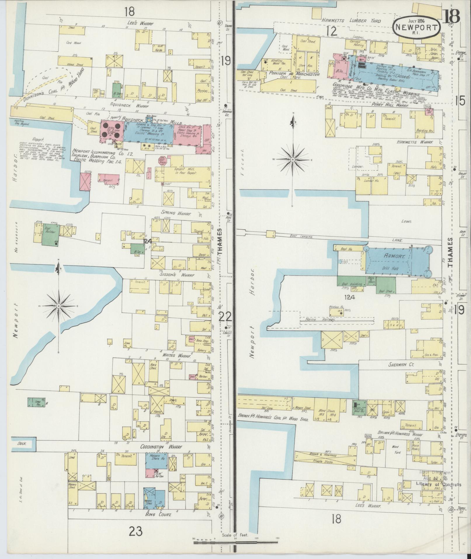 Sanborn Fire Insurance Map from Newport, Newport County, Rhode Island (1896), Sheet #0018 - Complete Map Set gallery image, historic Sanborn map, vintage wall art, Rhode Island Rhode Island