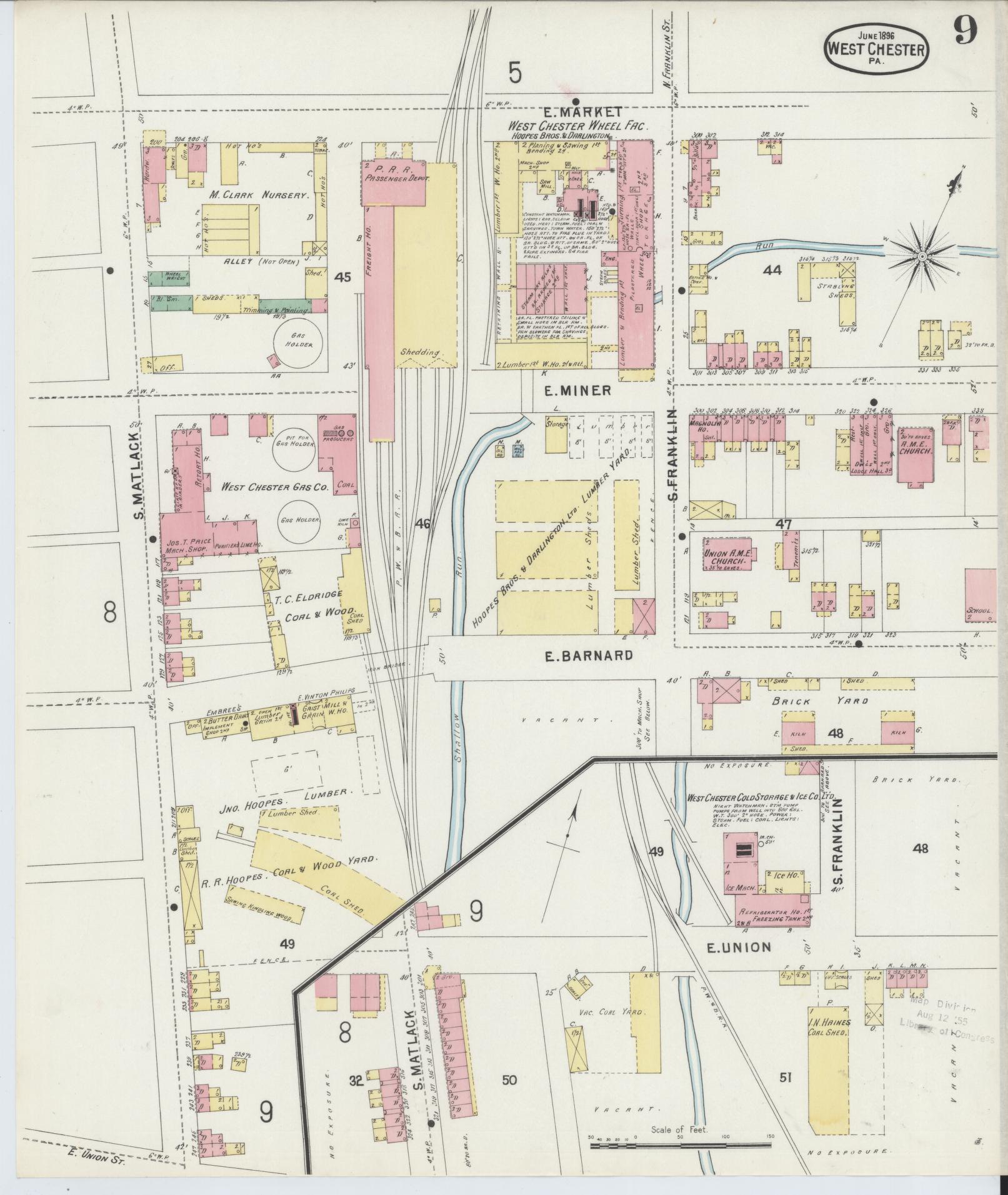 Sanborn Fire Insurance Map from West Chester, Chester County, Pennsylvania (1896), Sheet #0009 - Complete Map Set gallery image, historic Sanborn map, vintage wall art, Pennsylvania Pennsylvania