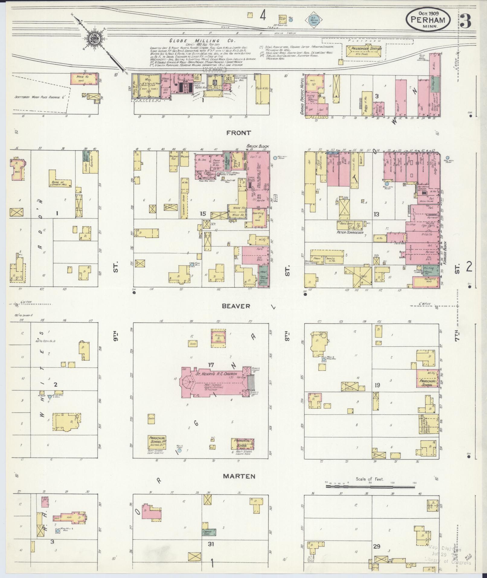 Sanborn Fire Insurance Map from Perham, Otter Tail County, Minnesota (1909), Sheet #0003 - Complete Map Set gallery image, historic Sanborn map, vintage wall art, Minnesota Minnesota