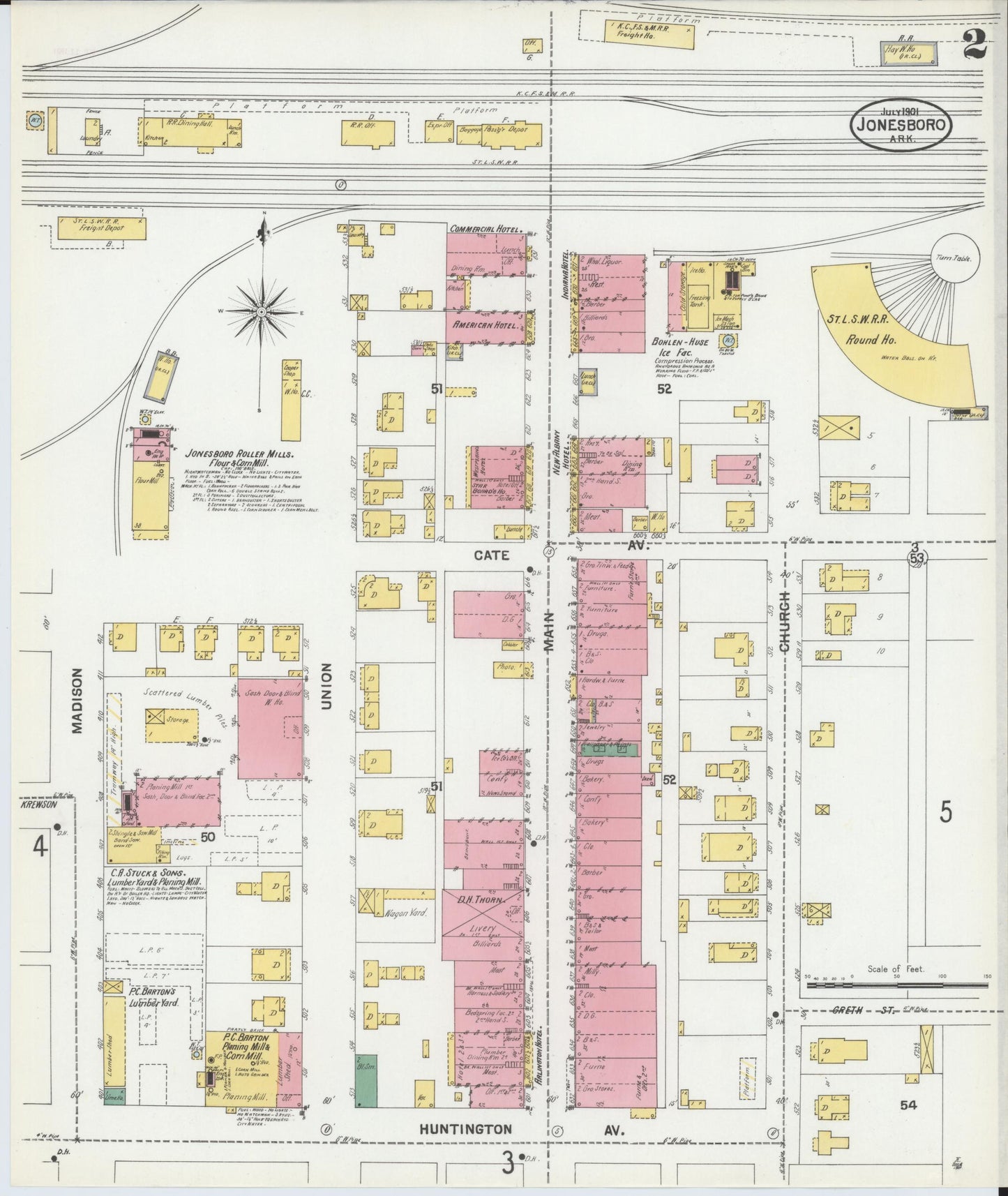 Sanborn Fire Insurance Map from Jonesboro, Craighead County, Arkansas (1901), Sheet #0002 - Historic Sanborn Fire Insurance Map Print, vintage old map wall art, antique decor, genealogy gift, Arkansas Arkansas map