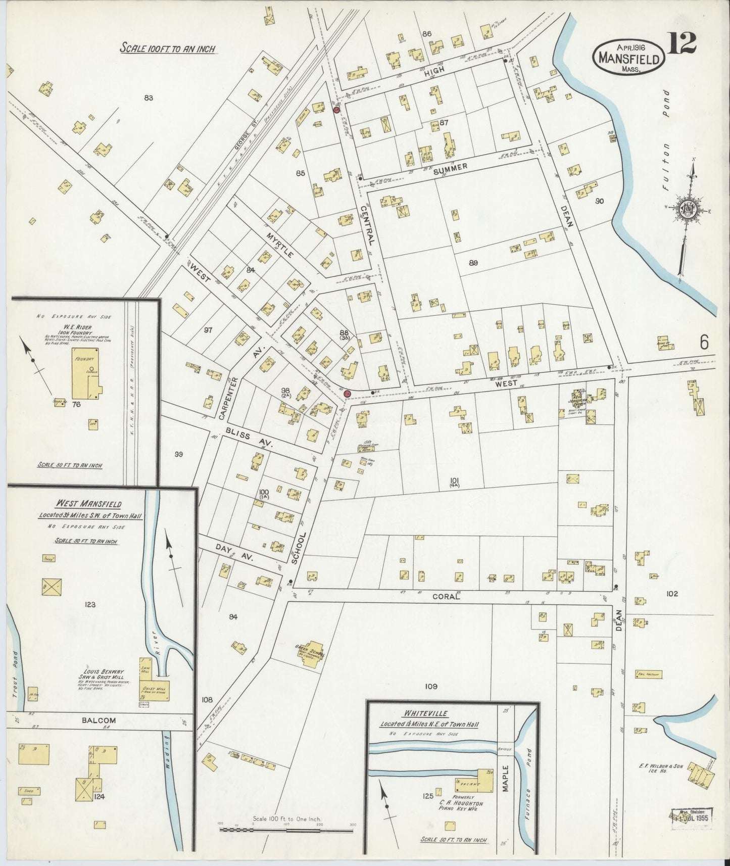 Sanborn Fire Insurance Map from Mansfield, Bristol County, Massachusetts (1916), Sheet #0012 - Complete Map Set gallery image, historic Sanborn map, vintage wall art, Massachusetts Massachusetts