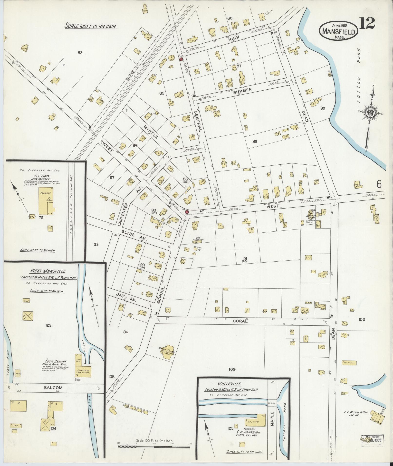 Sanborn Fire Insurance Map from Mansfield, Bristol County, Massachusetts (1916), Sheet #0012 - Complete Map Set gallery image, historic Sanborn map, vintage wall art, Massachusetts Massachusetts