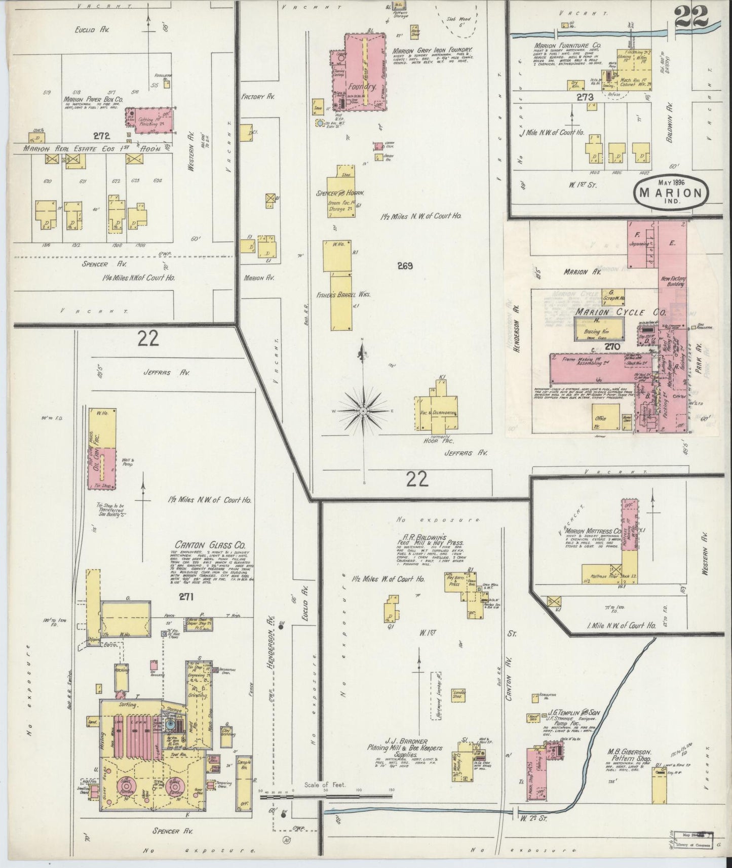 Sanborn Fire Insurance Map from Marion, Grant County, Indiana (1896), Sheet #0022 - Complete Map Set gallery image, historic Sanborn map, vintage wall art, Indiana Indiana
