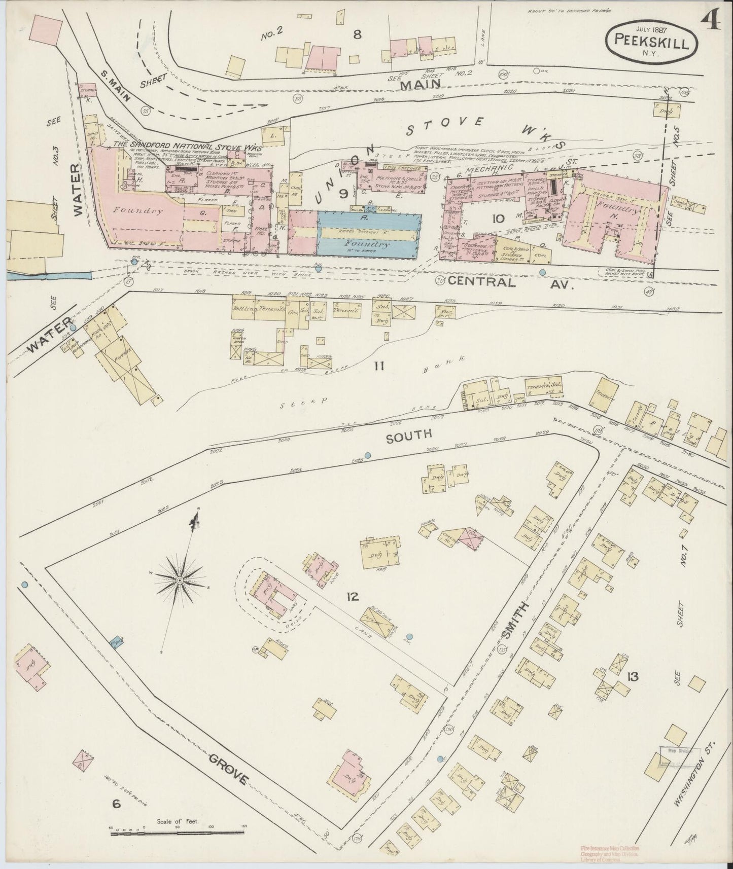 Sanborn Fire Insurance Map from Peekskill, Westchester County, New York (1887), Sheet #0004 - Complete Map Set gallery image, historic Sanborn map, vintage wall art, New York New York