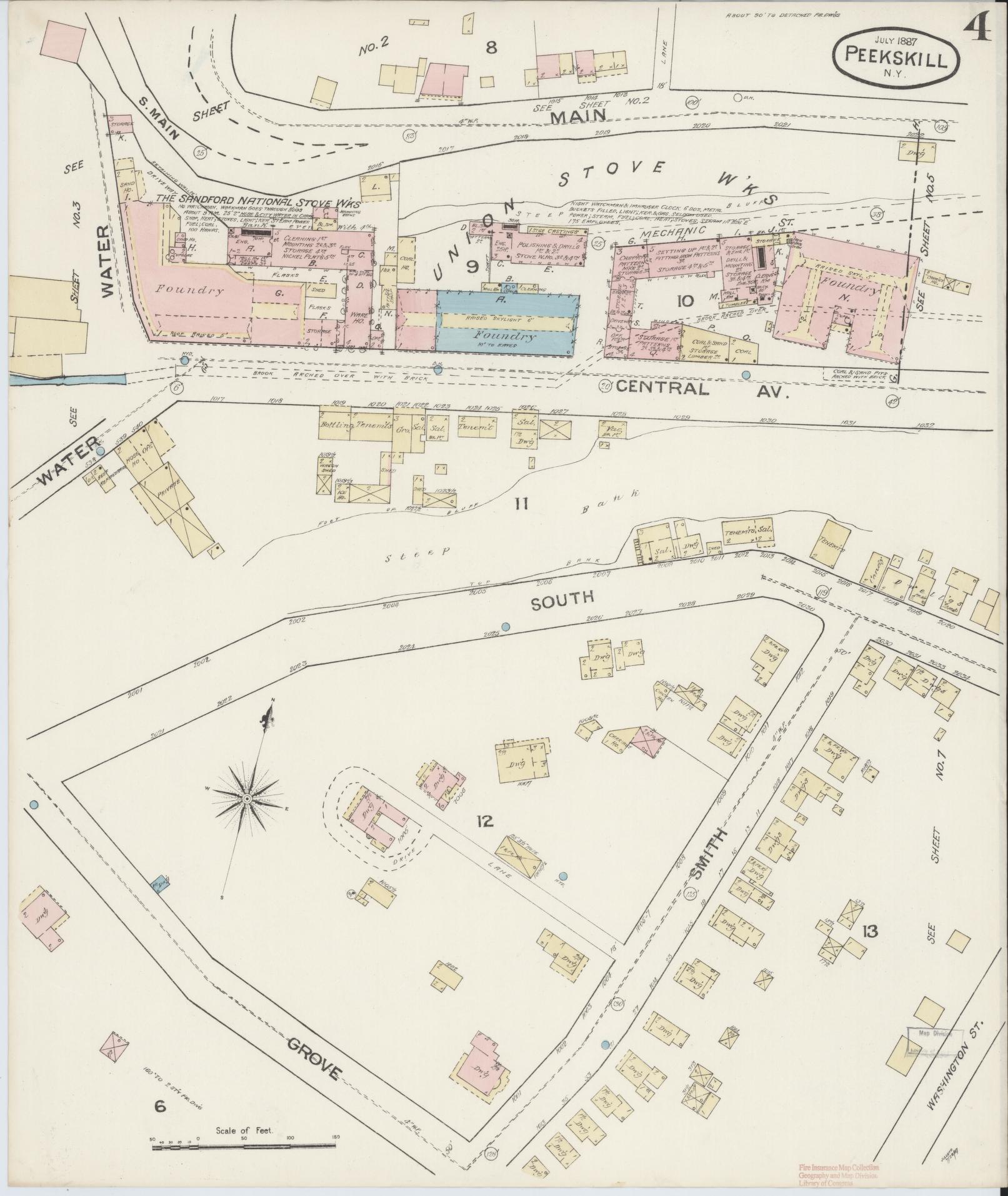 Sanborn Fire Insurance Map from Peekskill, Westchester County, New York (1887), Sheet #0004 - Complete Map Set gallery image, historic Sanborn map, vintage wall art, New York New York
