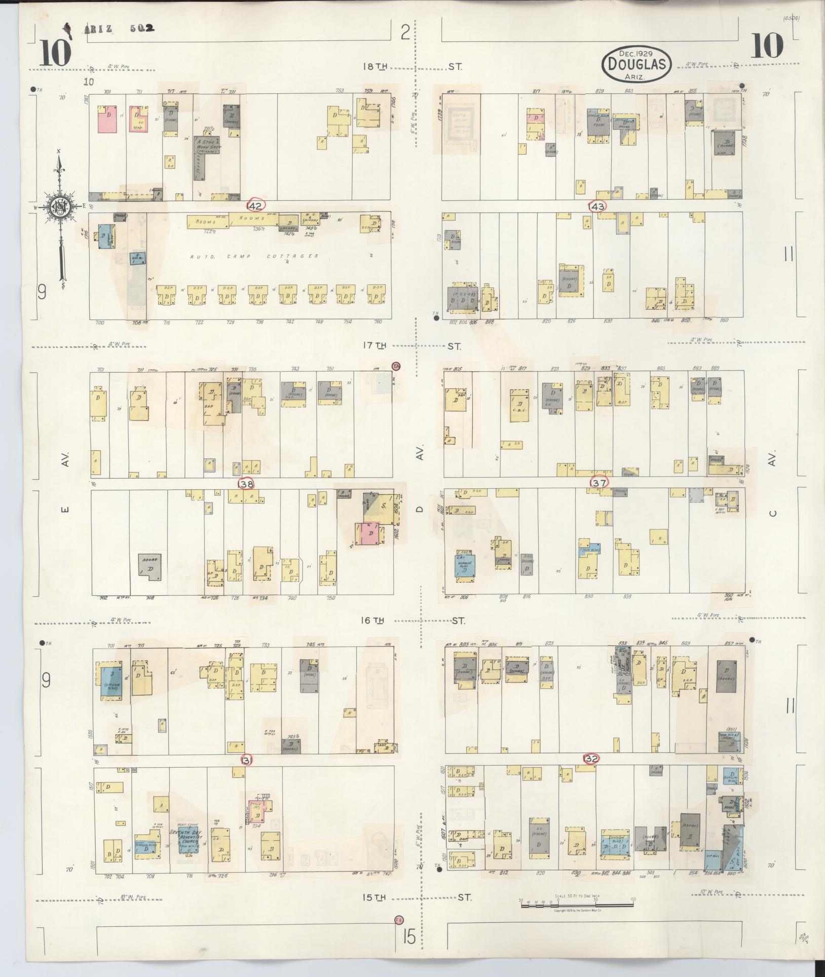 Sanborn Fire Insurance Map from Douglas, Cochise County, Arizona (1947), Sheet #0010 - Complete Map Set gallery image, historic Sanborn map, vintage wall art, Arizona Arizona
