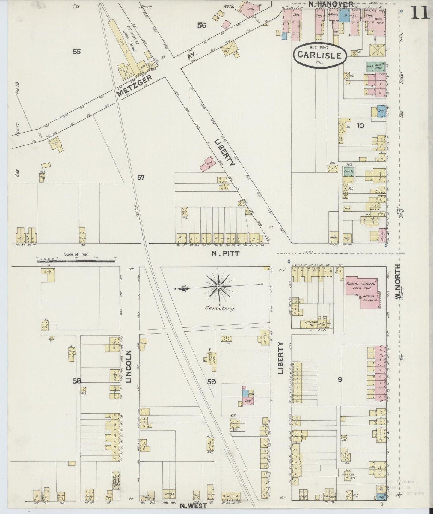 Sanborn Fire Insurance Map from Carlisle, Cumberland County, Pennsylvania (1890), Sheet #0011 - Historic Sanborn Fire Insurance Map Print, vintage old map wall art, antique decor, genealogy gift, Pennsylvania Pennsylvania map