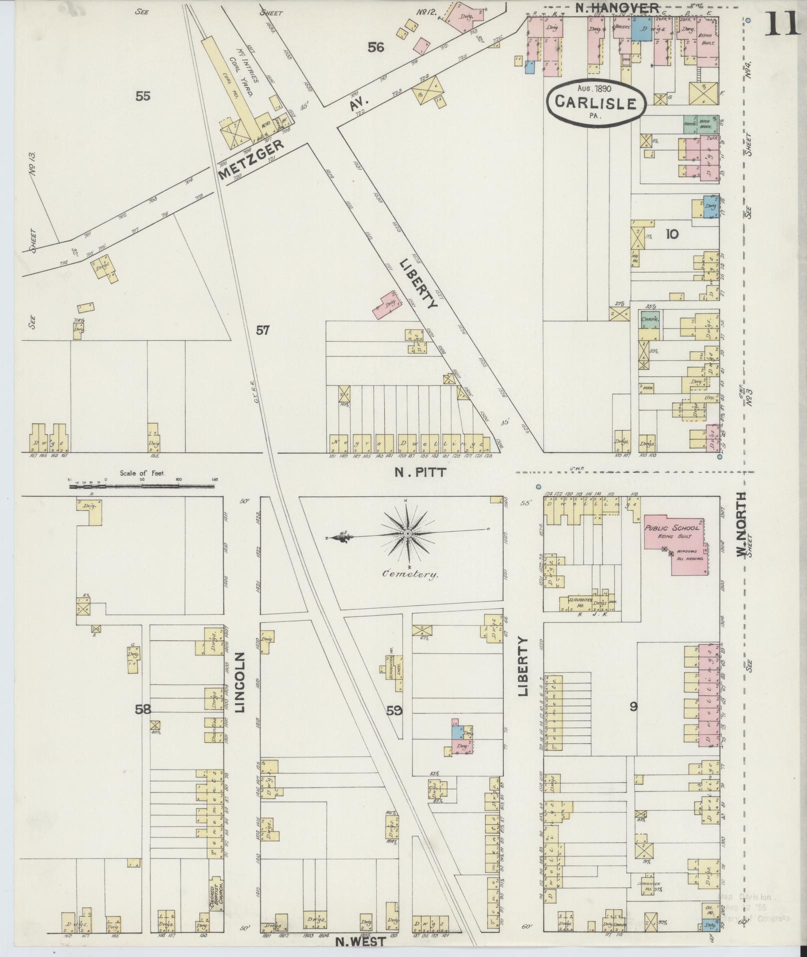 Sanborn Fire Insurance Map from Carlisle, Cumberland County, Pennsylvania (1890), Sheet #0011 - Historic Sanborn Fire Insurance Map Print, vintage old map wall art, antique decor, genealogy gift, Pennsylvania Pennsylvania map