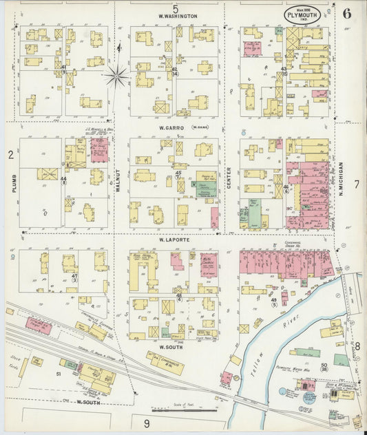 Sanborn Fire Insurance Map from Plymouth, Marhshall County, Indiana (1898), Sheet #0006 - Historic Sanborn Fire Insurance Map Print, vintage old map wall art, antique decor, genealogy gift, Indiana Indiana map