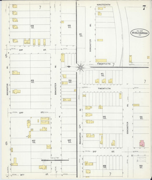 Sanborn Fire Insurance Map from Middlesboro, Bell County, Kentucky (1907), Sheet #0007 - Historic Sanborn Fire Insurance Map Print, vintage old map wall art, antique decor, genealogy gift, Kentucky Kentucky map